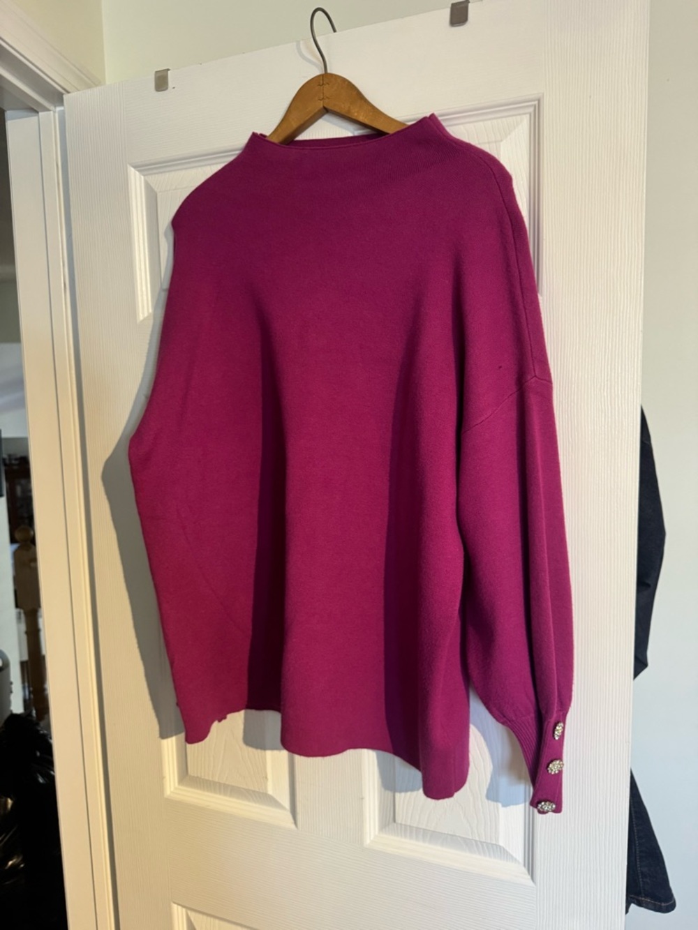 Fuchsia Women's Sweater with Decorative Cuff Buttons